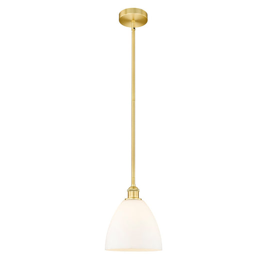 Innovations Bristol 9in 1-Light Mini Pendant | Industrial Satin Gold Steel and Matte White Glass | Kitchen Island & Dining Room | Model 616-1S-SG-GBD-91