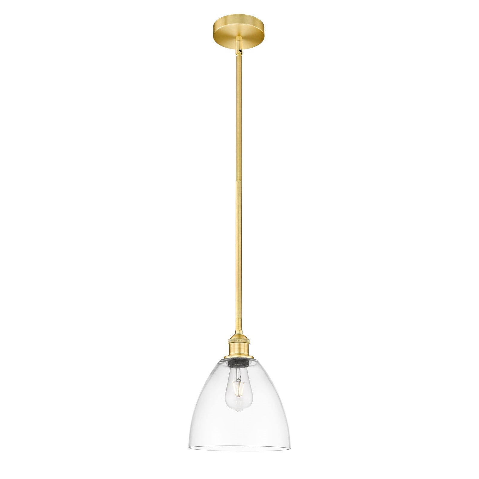 Innovations Bristol 9in 1-Light Mini Pendant | Industrial Satin Gold Steel and Clear Glass | Kitchen Island & Dining Room | Damp | Model 616-1S-SG-GBD-92