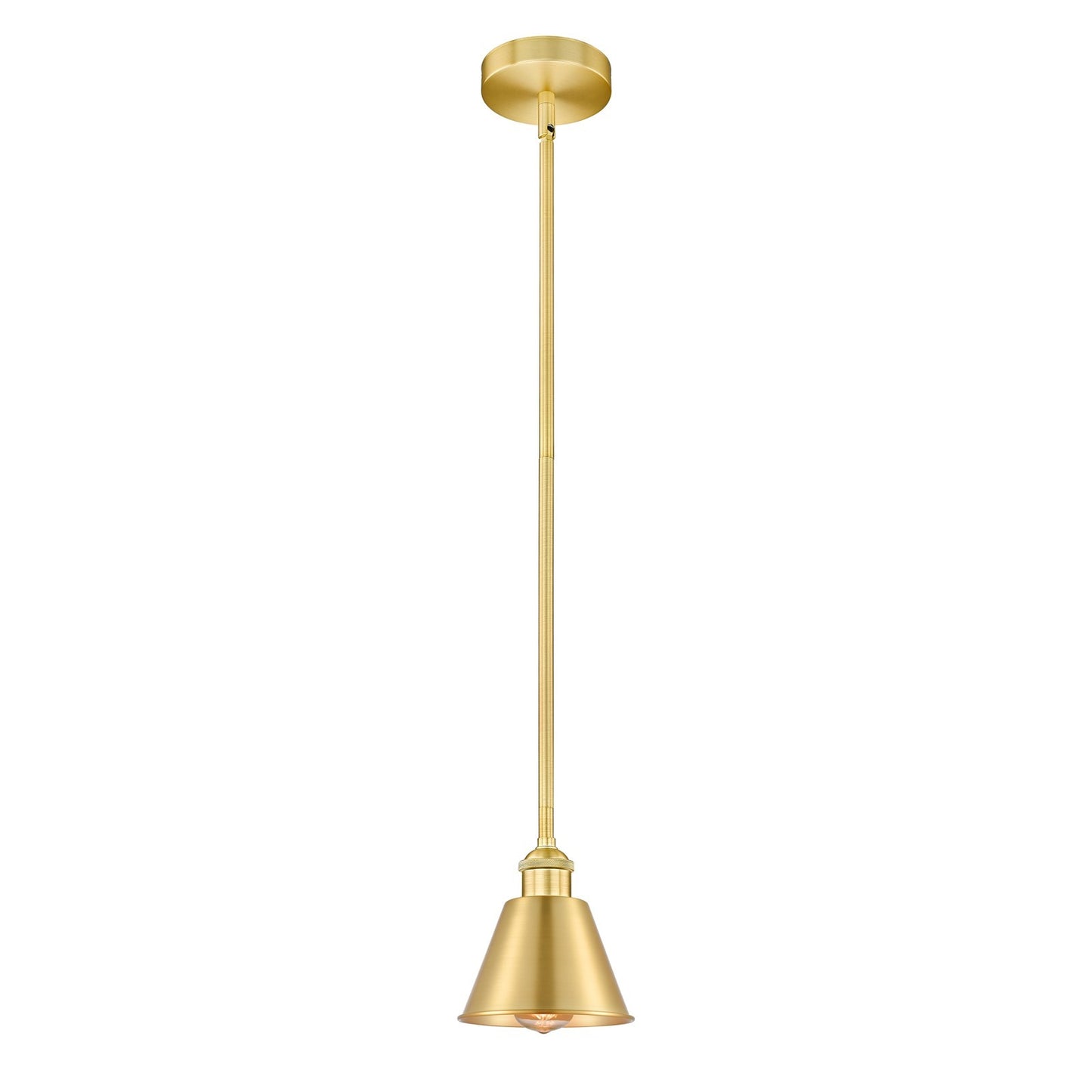 Innovations Smithfield 7in 1-Light Mini Pendant | Industrial Farmhouse Satin Gold Steel and Metal Shade | Kitchen Island & Dining | Model 616-1S-SG-M8-LED