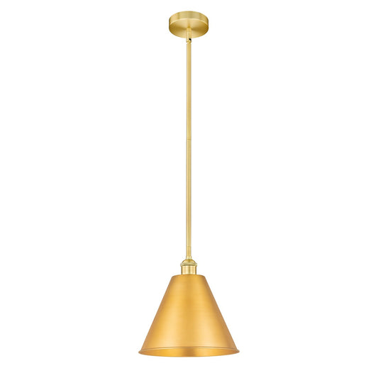 Innovations Berkshire 12in 1-Light Mini Pendant | Industrial Farmhouse Satin Gold Steel and Metal Shade | Kitchen Island & | Model 616-1S-SG-MBC-12-SG