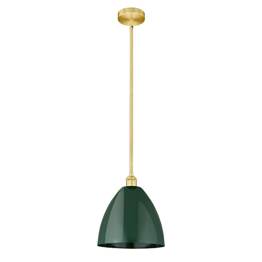 Innovations Plymouth 12in 1-Light Mini Pendant | Industrial Satin Gold Steel and Matte Green Metal | Kitchen Island & | Model 616-1S-SG-MBD-12-GR-LED