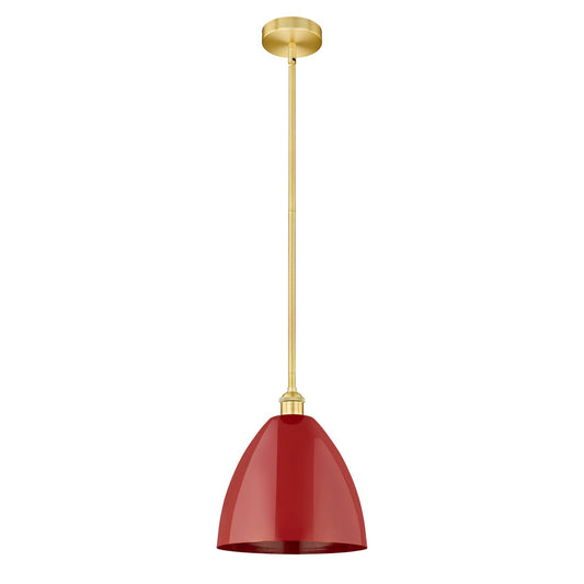 Innovations Plymouth 12in 1-Light Mini Pendant | Industrial Satin Gold Steel and Matte Red Metal | Kitchen Island & Dining | Model 616-1S-SG-MBD-12-RD-LED