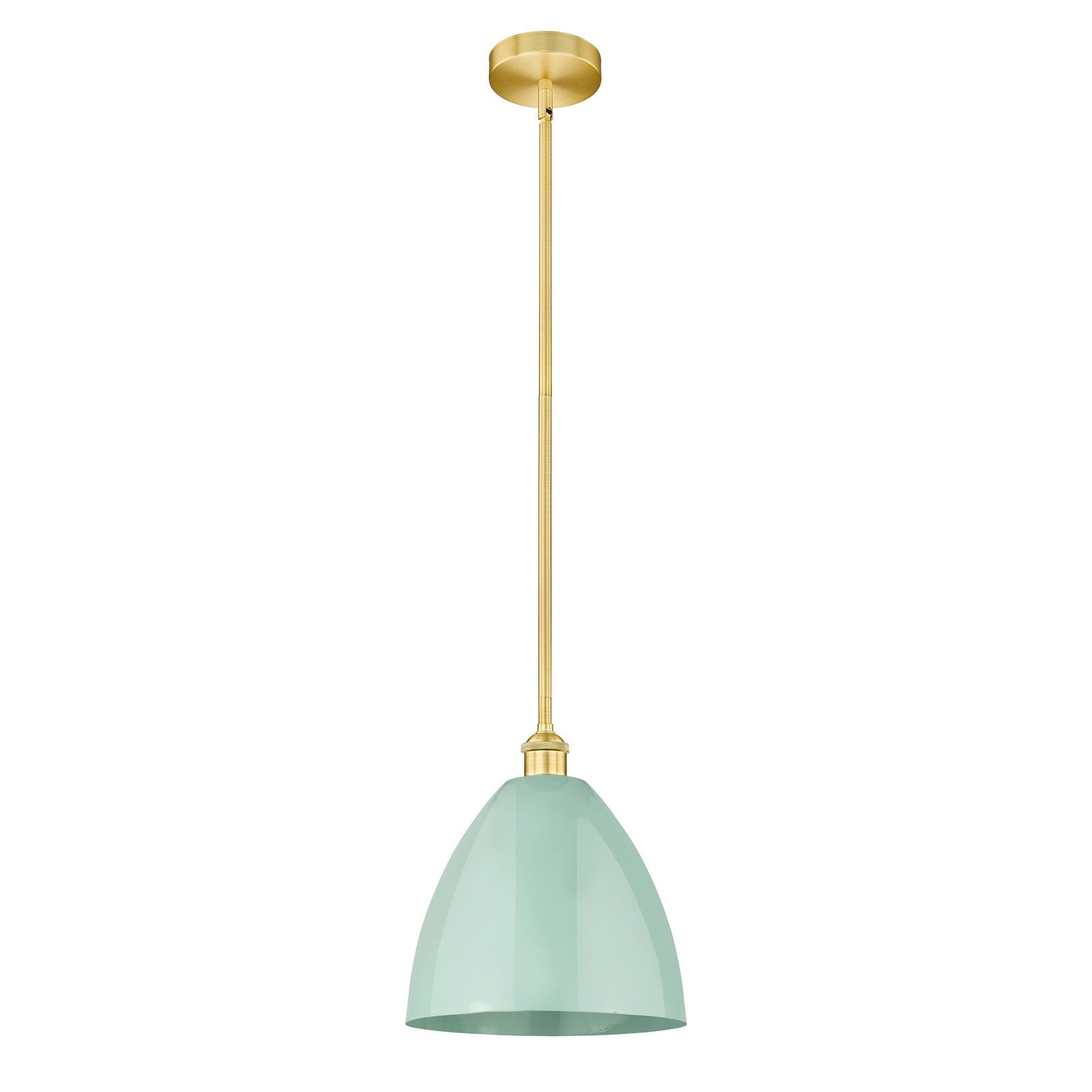 Innovations Plymouth 12in 1-Light Mini Pendant | Industrial Farmhouse Satin Gold Steel and Matte Seafoam Metal Shade | Kitchen | Model 616-1S-SG-MBD-12-SF