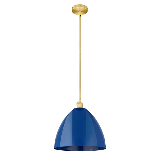 Innovations Plymouth 16in 1-Light Mini Pendant | Industrial Farmhouse Satin Gold Steel and Matte Blue Metal | Kitchen Island & | Model 616-1S-SG-MBD-16-BL