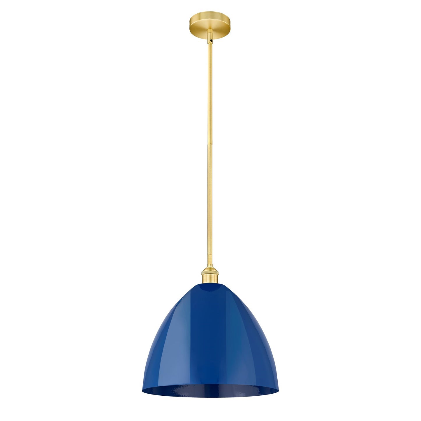 Innovations Plymouth 16in 1-Light Mini Pendant | Industrial Farmhouse Satin Gold Steel and Matte Blue Metal | Kitchen Island & | Model 616-1S-SG-MBD-16-BL
