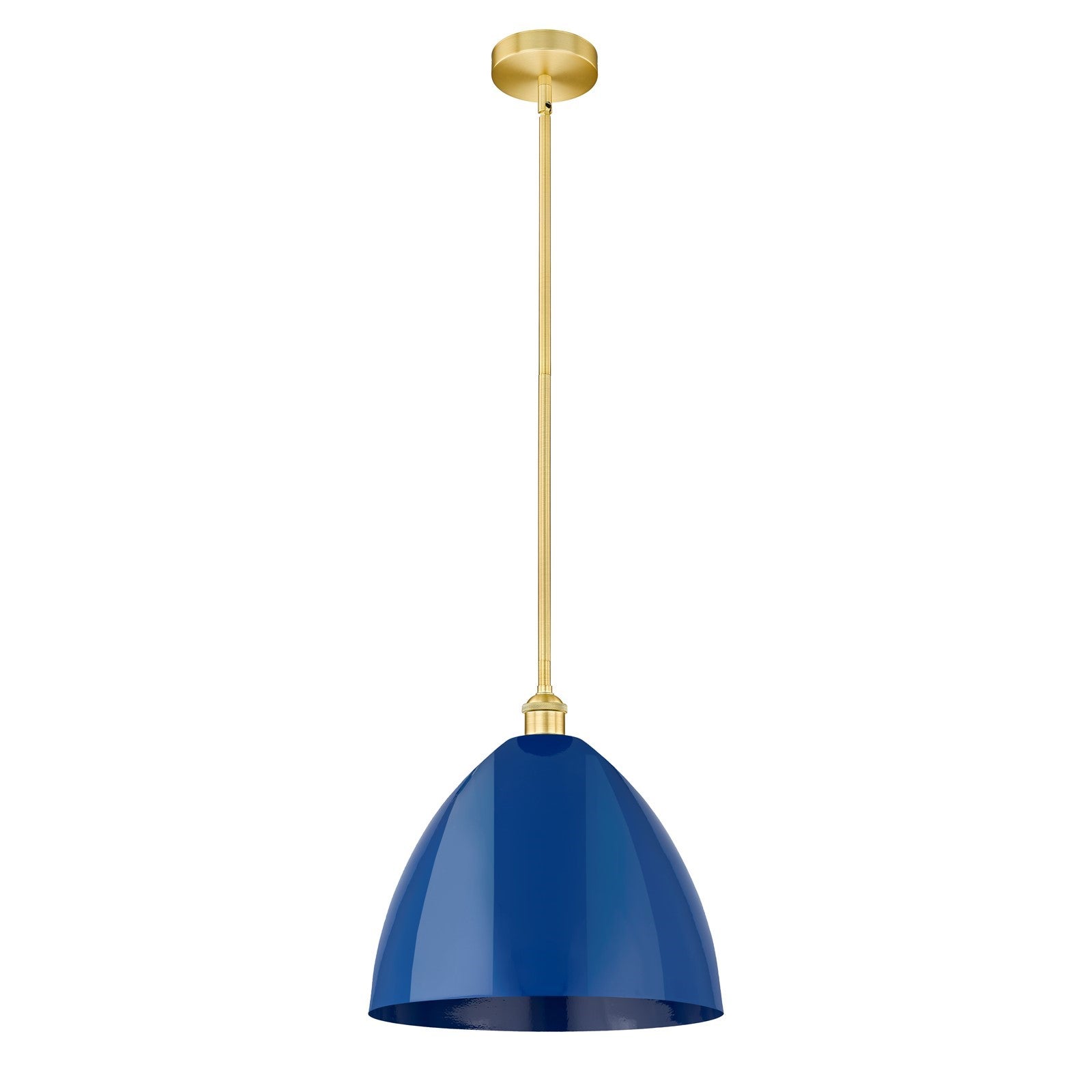 Innovations Plymouth 16in 1-Light Mini Pendant | Industrial Satin Gold Steel and Matte Blue Metal | Kitchen Island & | Model 616-1S-SG-MBD-16-BL-LED