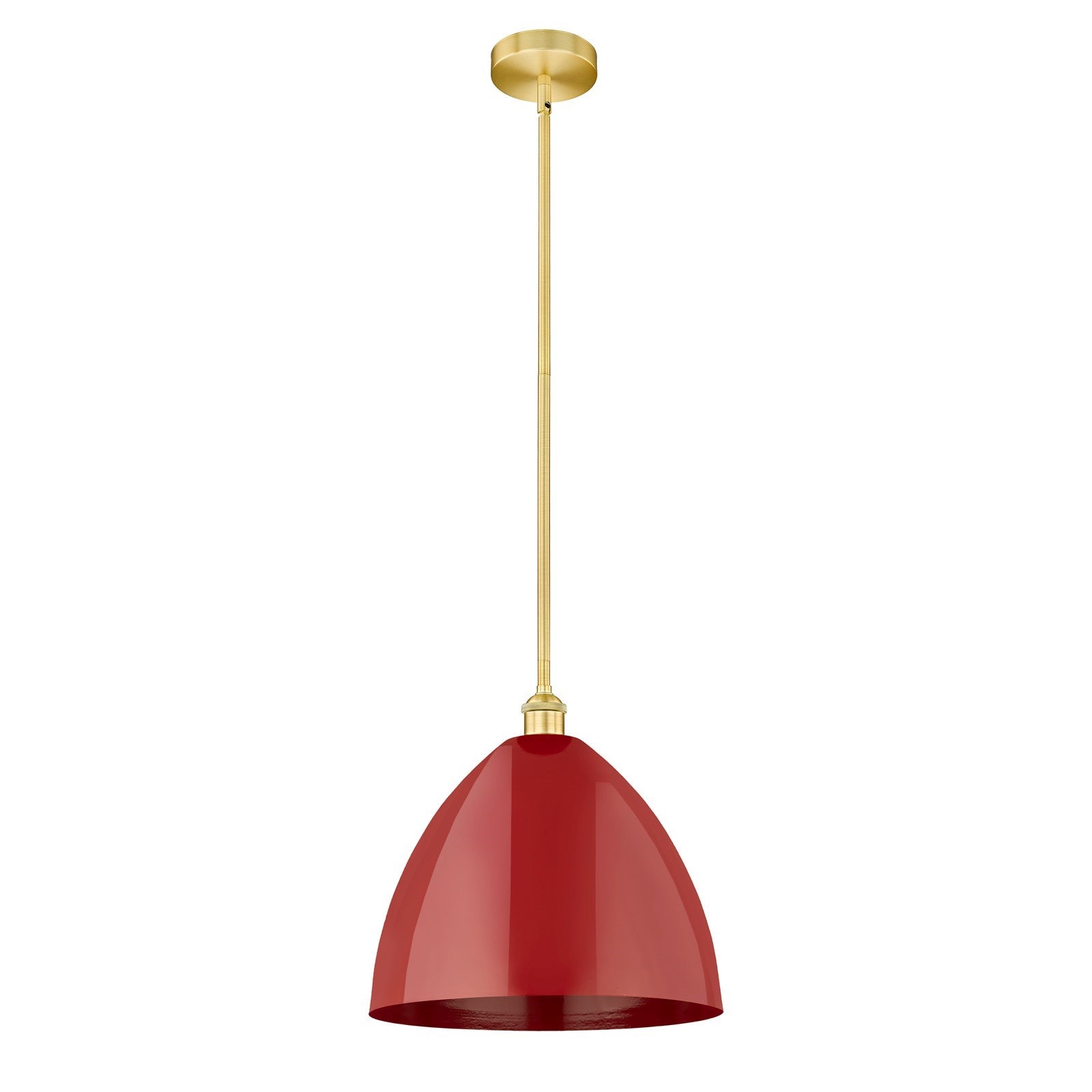 Innovations Plymouth 16in 1-Light Mini Pendant | Industrial Farmhouse Satin Gold and Matte Red Metal | Kitchen Island & Dining | Model 616-1S-SG-MBD-16-RD