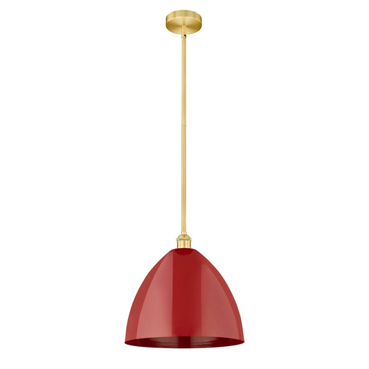 Innovations Plymouth 16in 1-Light Mini Pendant | Industrial Satin Gold Steel and Matte Red Metal | Kitchen Island & Dining | Model 616-1S-SG-MBD-16-RD-LED