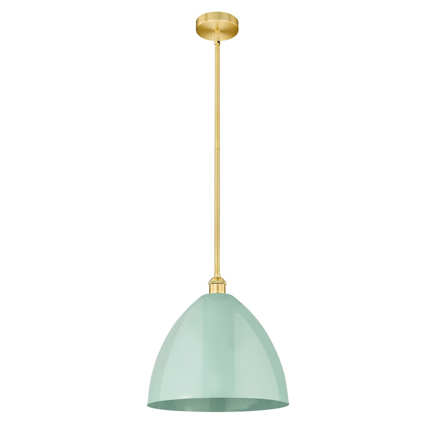 Innovations Plymouth 16in 1-Light Mini Pendant | Industrial Satin Gold Steel and Seafoam Metal Shade | Kitchen Island & | Model 616-1S-SG-MBD-16-SF-LED