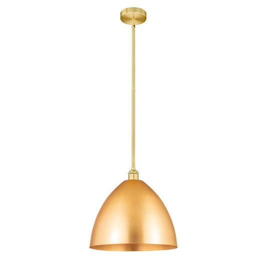 Innovations Bristol 16in 1-Light Mini Pendant | Industrial Satin Gold Steel and Cast Brass with Satin Gold Metal Shade | Model 616-1S-SG-MBD-16-SG-LED
