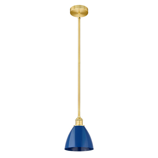 Innovations Plymouth 8in 1-Light Mini Pendant | Satin Gold Steel and Cast Brass with Matte Blue Metal Shade | Kitchen Island & | Model 616-1S-SG-MBD-75-BL