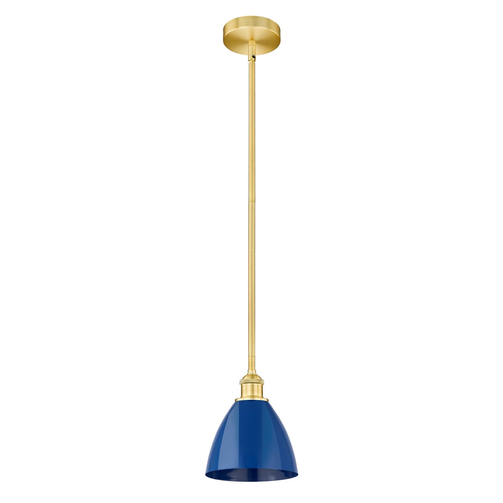 Innovations Plymouth 8in 1-Light Mini Pendant | Industrial Farmhouse Satin Gold Steel and Matte Blue Metal | Kitchen | Model 616-1S-SG-MBD-75-BL-LED