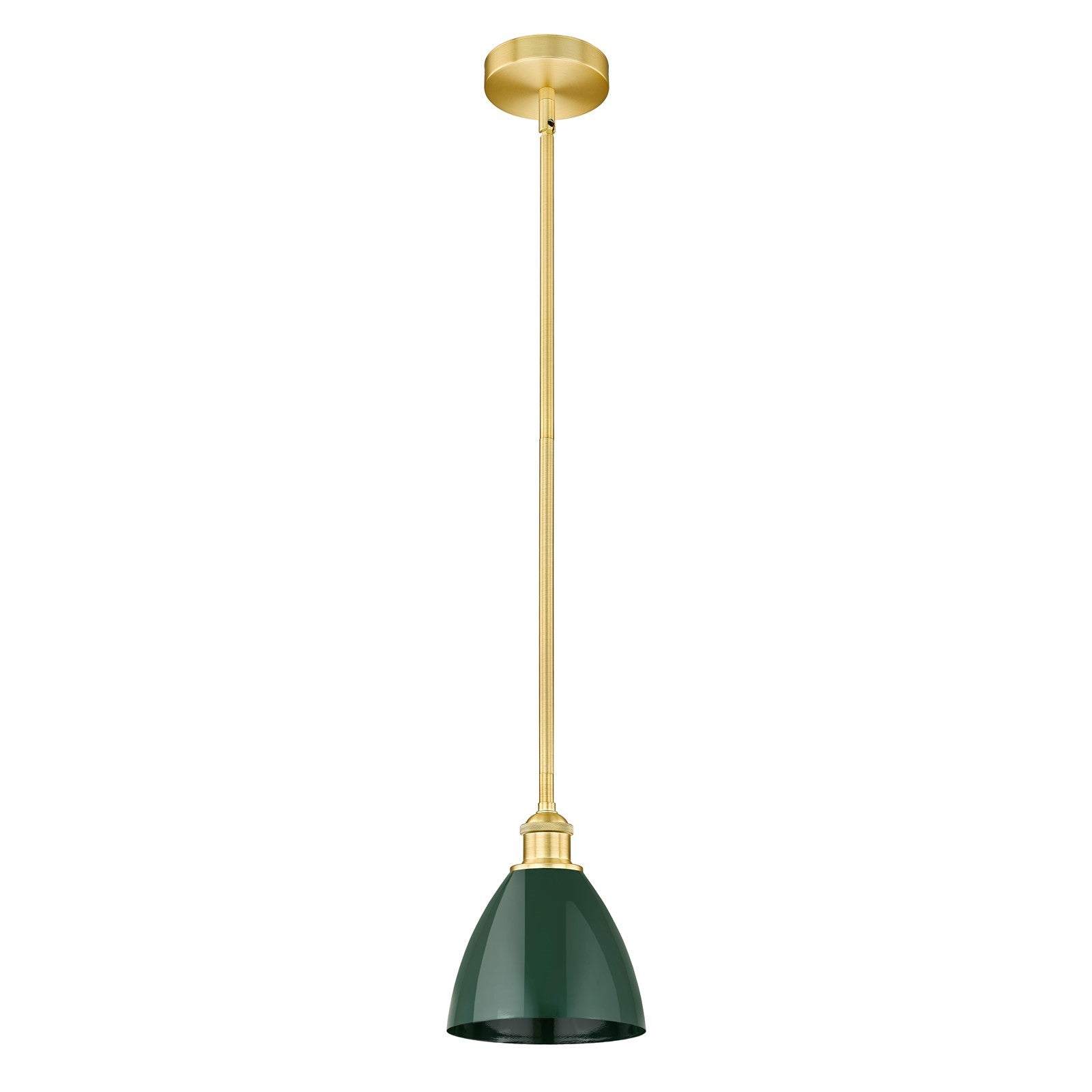 Innovations Plymouth 7.5in 1-Light Mini Pendant | Industrial Farmhouse Satin Gold Steel and Matte Green Metal | Kitchen | Model 616-1S-SG-MBD-75-GR-LED