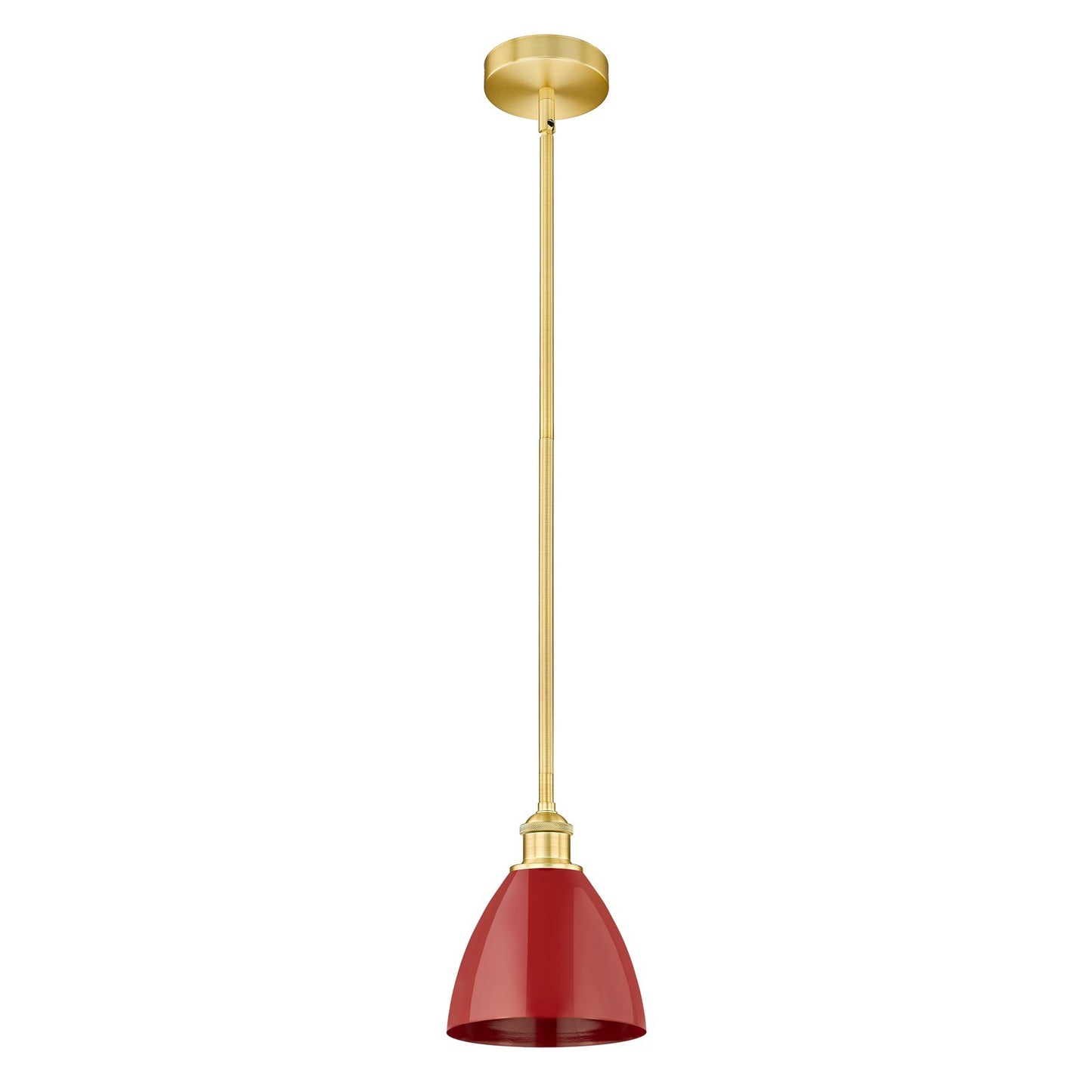 Innovations Plymouth 7.5in 1-Light Mini Pendant | Industrial Farmhouse Satin Gold Steel and Matte Red Metal | Kitchen Island & | Model 616-1S-SG-MBD-75-RD