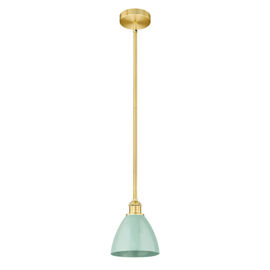Innovations Plymouth 8in 1-Light Mini Pendant | Industrial Farmhouse Satin Gold Steel and Matte Seafoam Metal | Kitchen Island | Model 616-1S-SG-MBD-75-SF
