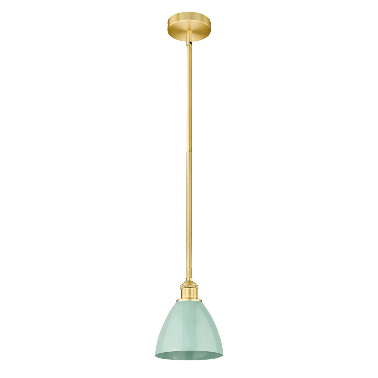Innovations Plymouth 8in 1-Light Mini Pendant | Industrial Farmhouse Satin Gold Steel and Matte Seafoam Metal | Kitchen Island | Model 616-1S-SG-MBD-75-SF