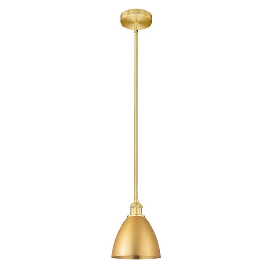 Innovations Bristol 8in 1-Light Mini Pendant | Industrial Farmhouse Satin Gold Steel and Cast Brass with Satin Gold Metal | Model 616-1S-SG-MBD-75-SG