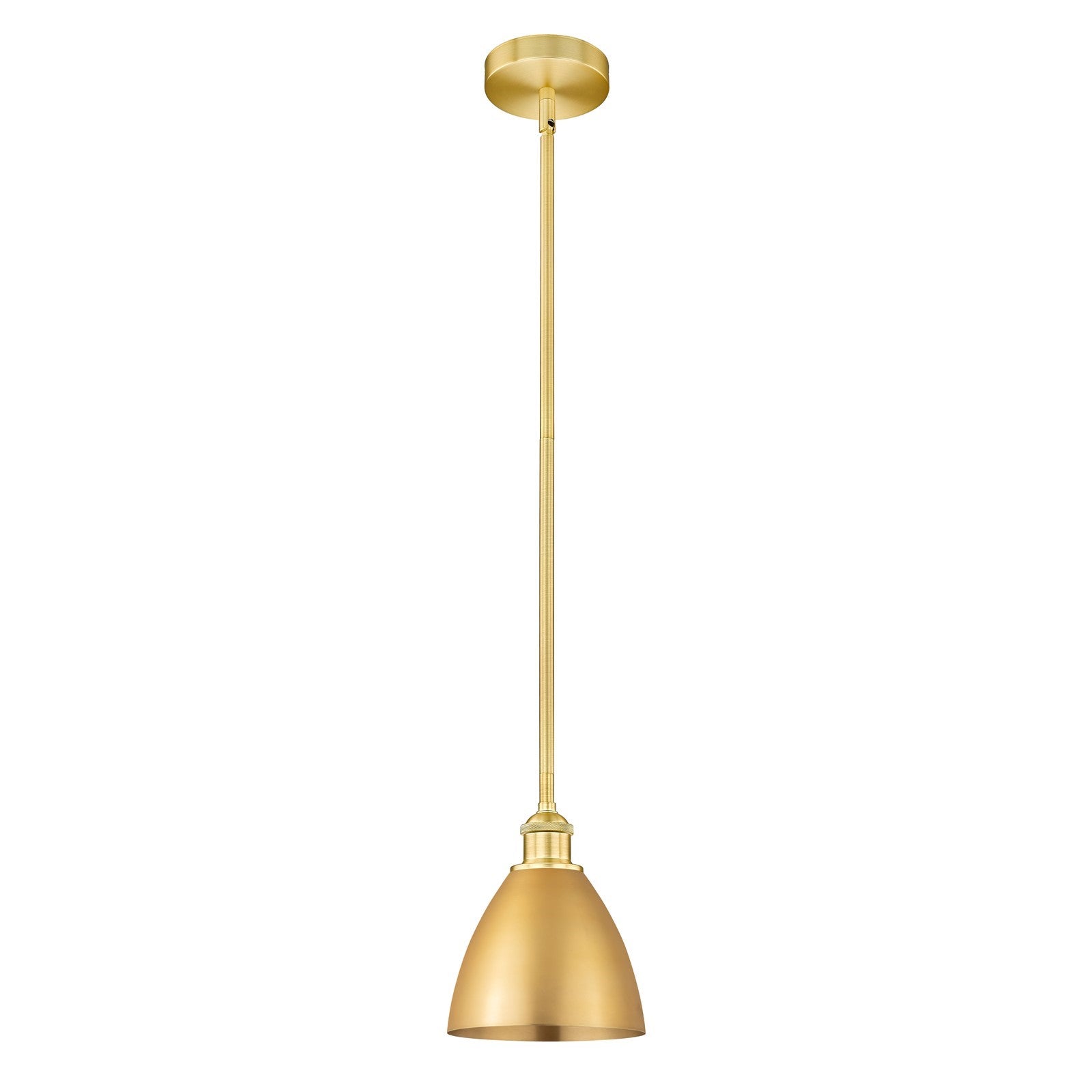 Innovations Bristol 8in 1-Light Mini Pendant | Industrial Satin Gold Steel and Cast Brass with Satin Gold Metal Cone Shade | Model 616-1S-SG-MBD-75-SG-LED