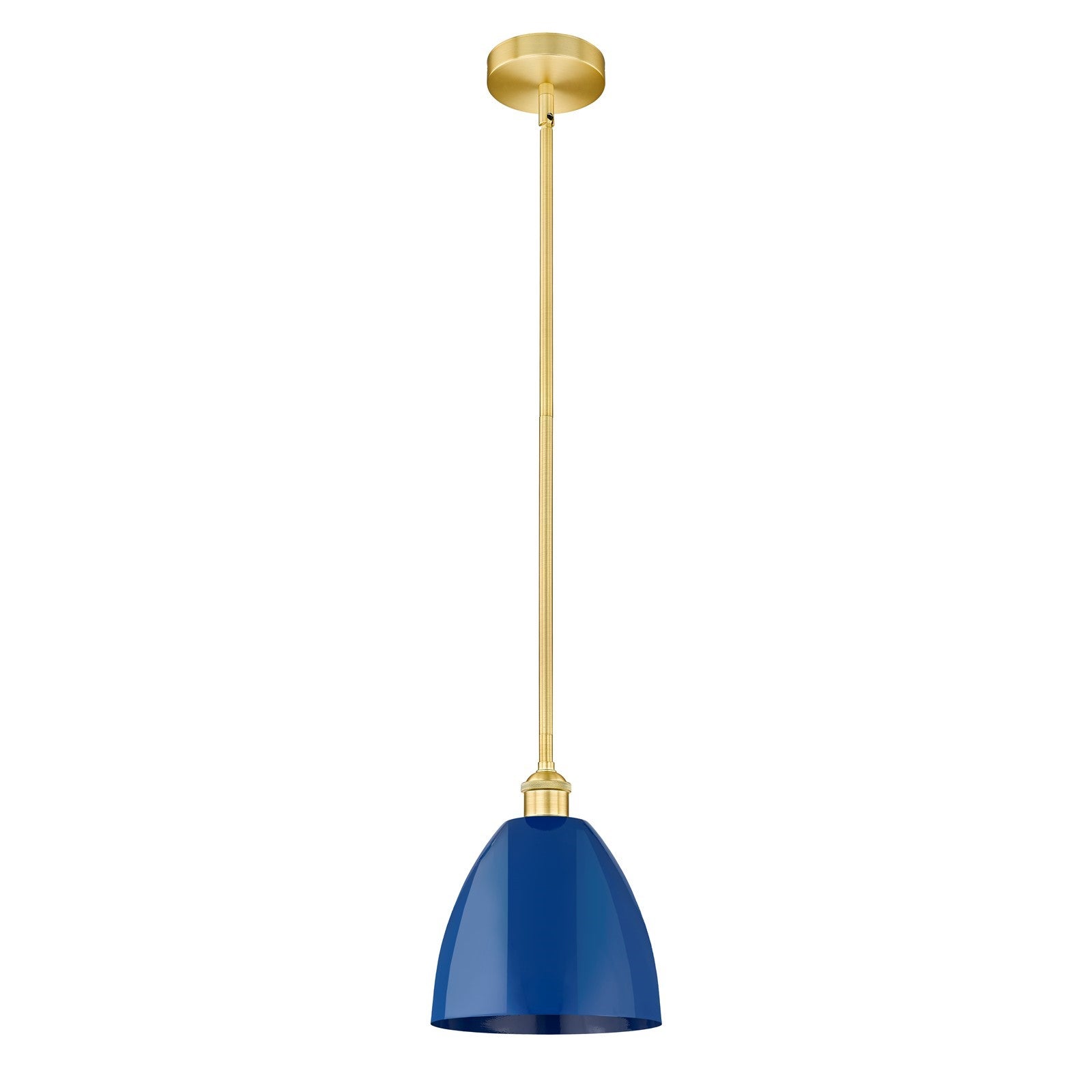 Innovations Plymouth 9in 1-Light Mini Pendant | Industrial Farmhouse Satin Gold Steel and Matte Blue Metal Shade | Kitchen | Model 616-1S-SG-MBD-9-BL