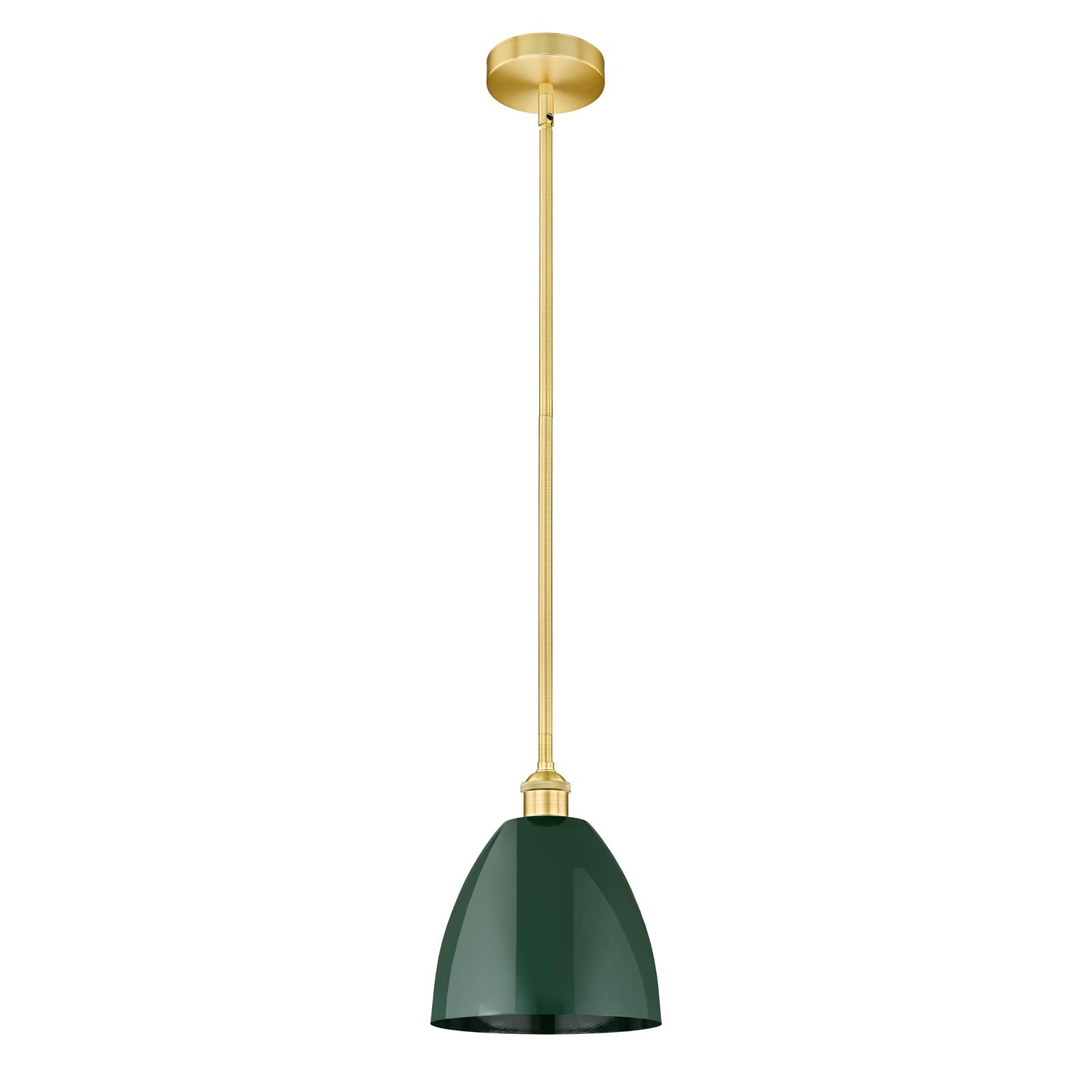Innovations Plymouth 9in 1-Light Mini Pendant | Industrial Satin Gold Steel and Cast Brass with Matte Green Metal Shade | Model 616-1S-SG-MBD-9-GR-LED