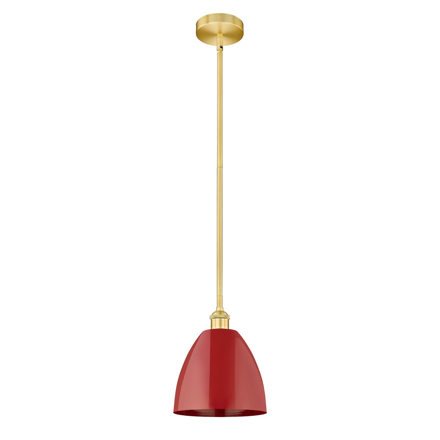 Innovations Plymouth 9in 1-Light Mini Pendant | Industrial Farmhouse Satin Gold Steel and Matte Red Metal Shade | Kitchen | Model 616-1S-SG-MBD-9-RD