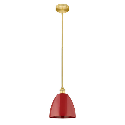 Innovations Plymouth 9in 1-Light Mini Pendant | Industrial Farmhouse Satin Gold Steel and Matte Red Metal Shade | Kitchen | Model 616-1S-SG-MBD-9-RD