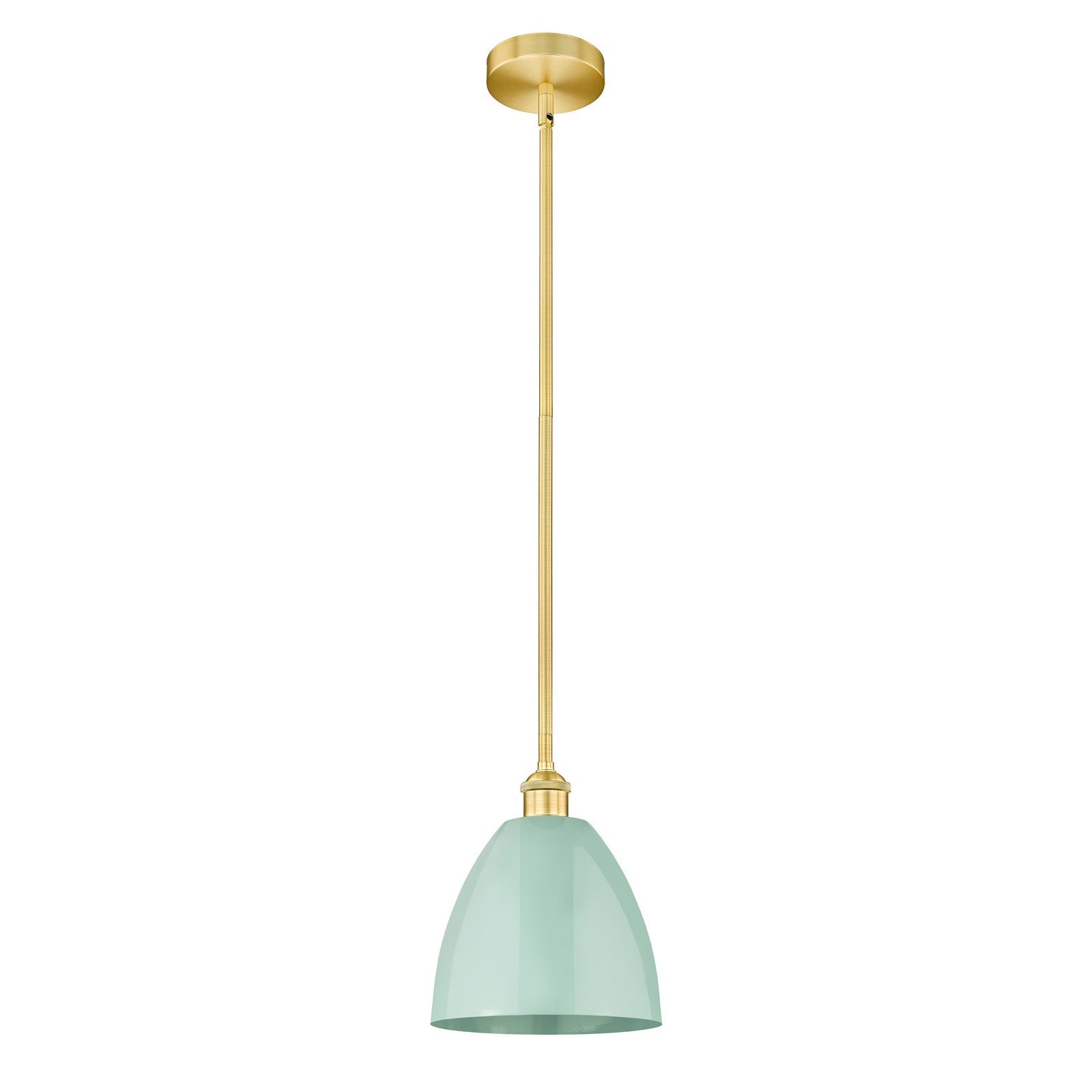 Innovations Plymouth 9in 1-Light Mini Pendant | Industrial Farmhouse Satin Gold and Matte Seafoam Metal | Kitchen Island & | Model 616-1S-SG-MBD-9-SF