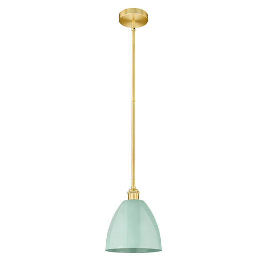 Innovations Plymouth 9in 1-Light Mini Pendant | Industrial Satin Gold Steel and Matte Seafoam Metal | Kitchen Island & | Model 616-1S-SG-MBD-9-SF-LED