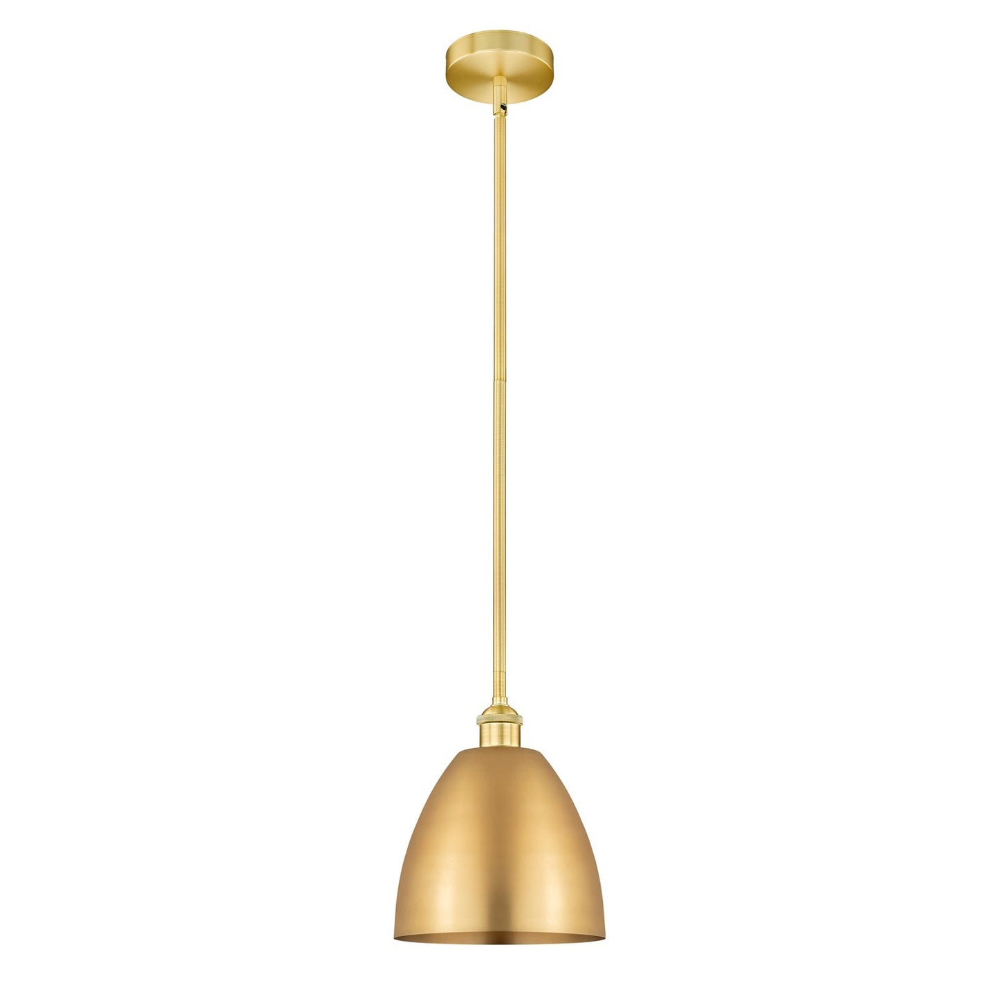 Innovations Bristol 9in 1-Light Mini Pendant | Industrial Farmhouse Satin Gold Steel and Cast Brass with Satin Gold Metal Shade | Model 616-1S-SG-MBD-9-SG