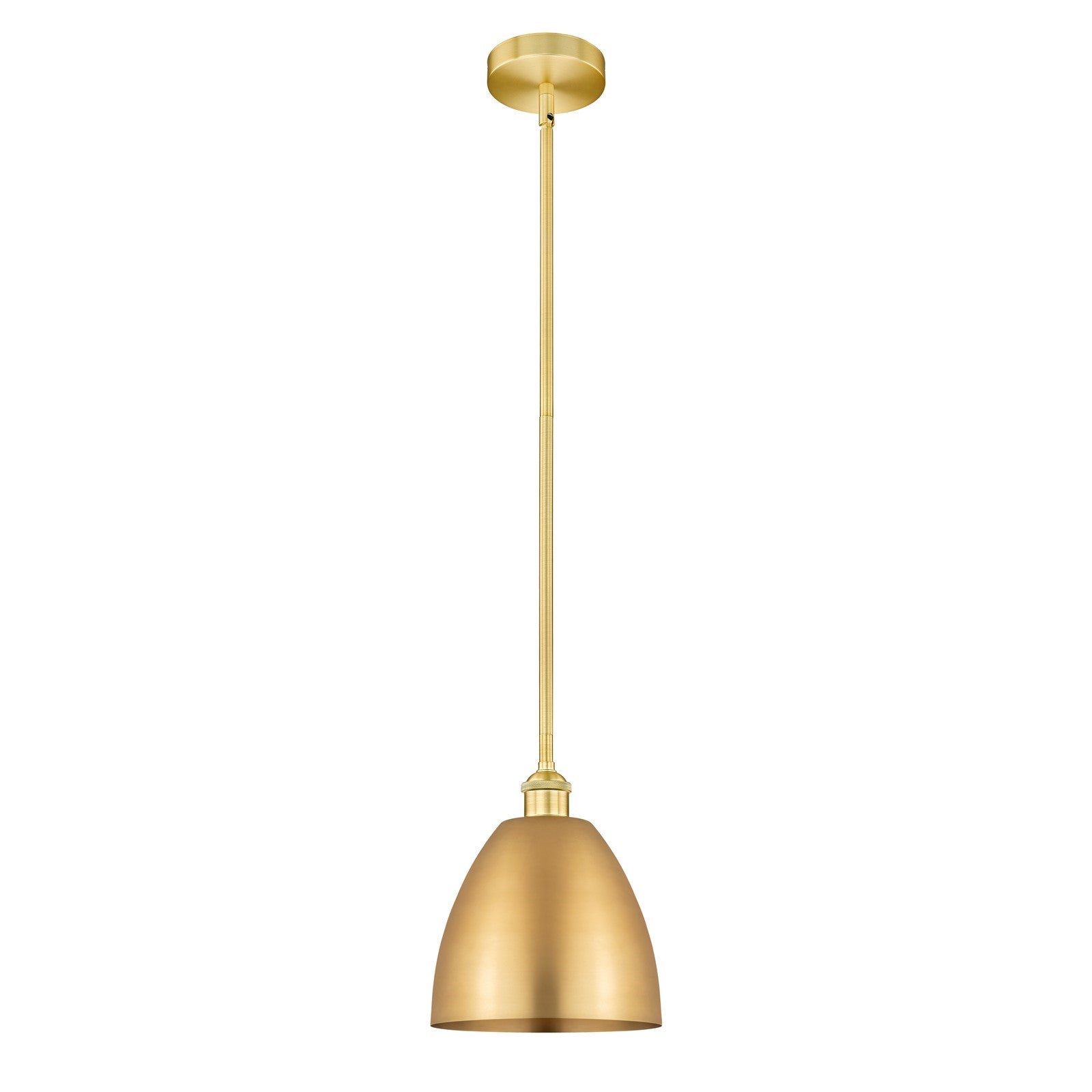 Innovations Bristol 9in 1-Light Mini Pendant | Industrial Farmhouse Satin Gold Steel and Cast Brass with Satin Gold Metal Shade | Model 616-1S-SG-MBD-9-SG