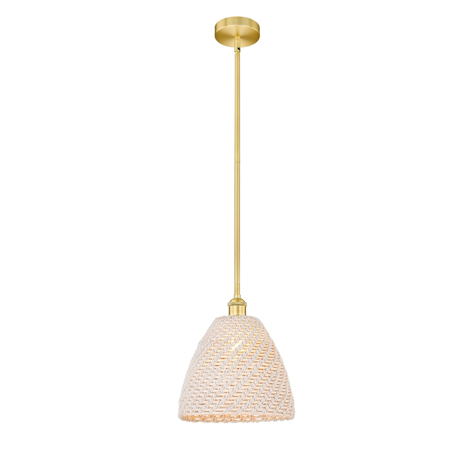 Innovations Bristol Natural 12in 1-Light Mini Pendant | Farmhouse Satin Gold Steel and Natural Fiber Dome Shade | Kitchen | Model 616-1S-SG-NBD-12-NAT