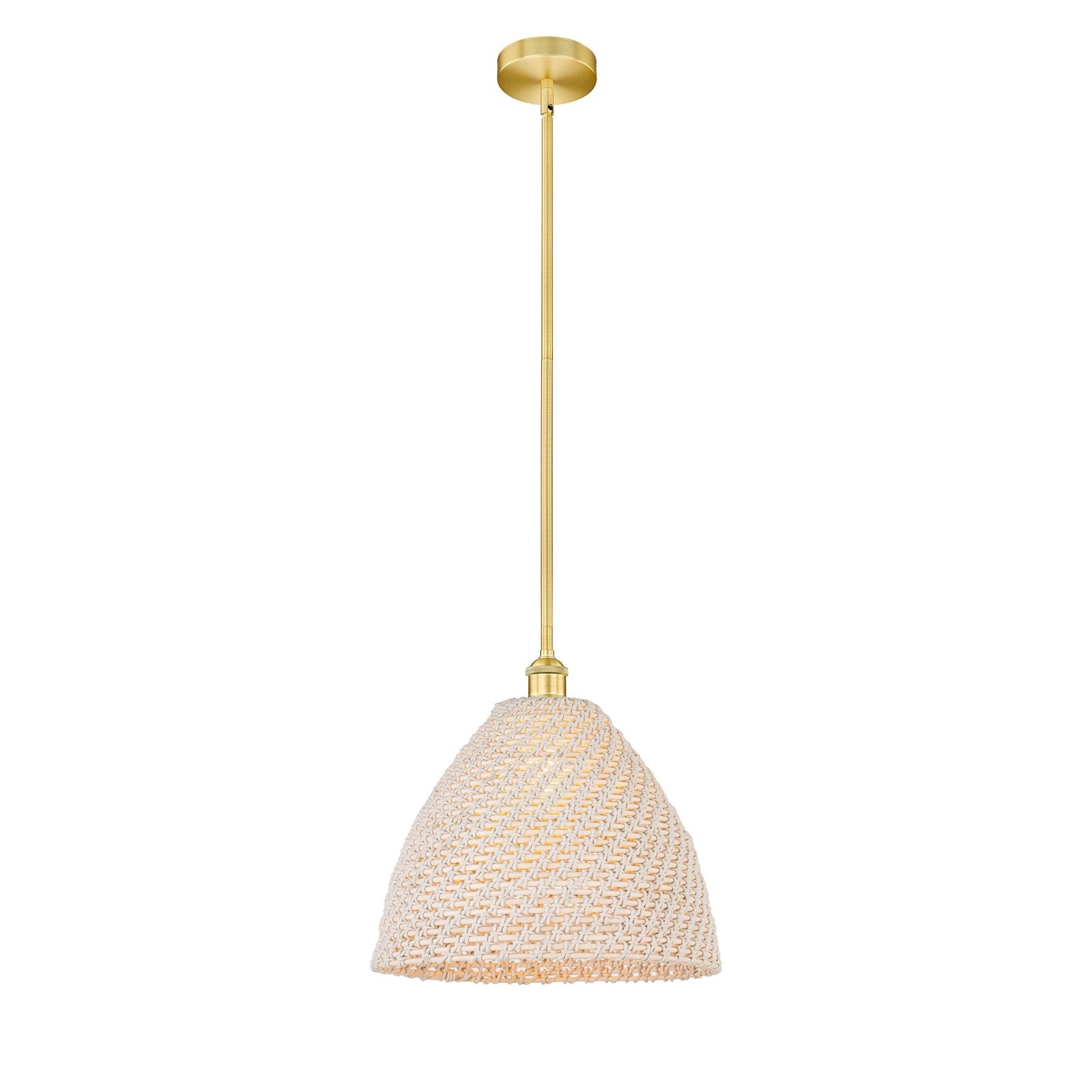 Innovations Bristol Natural 16in 1-Light Mini Pendant | Farmhouse Satin Gold Steel and Natural Fiber Dome Shade | Kitchen | Model 616-1S-SG-NBD-16-NAT