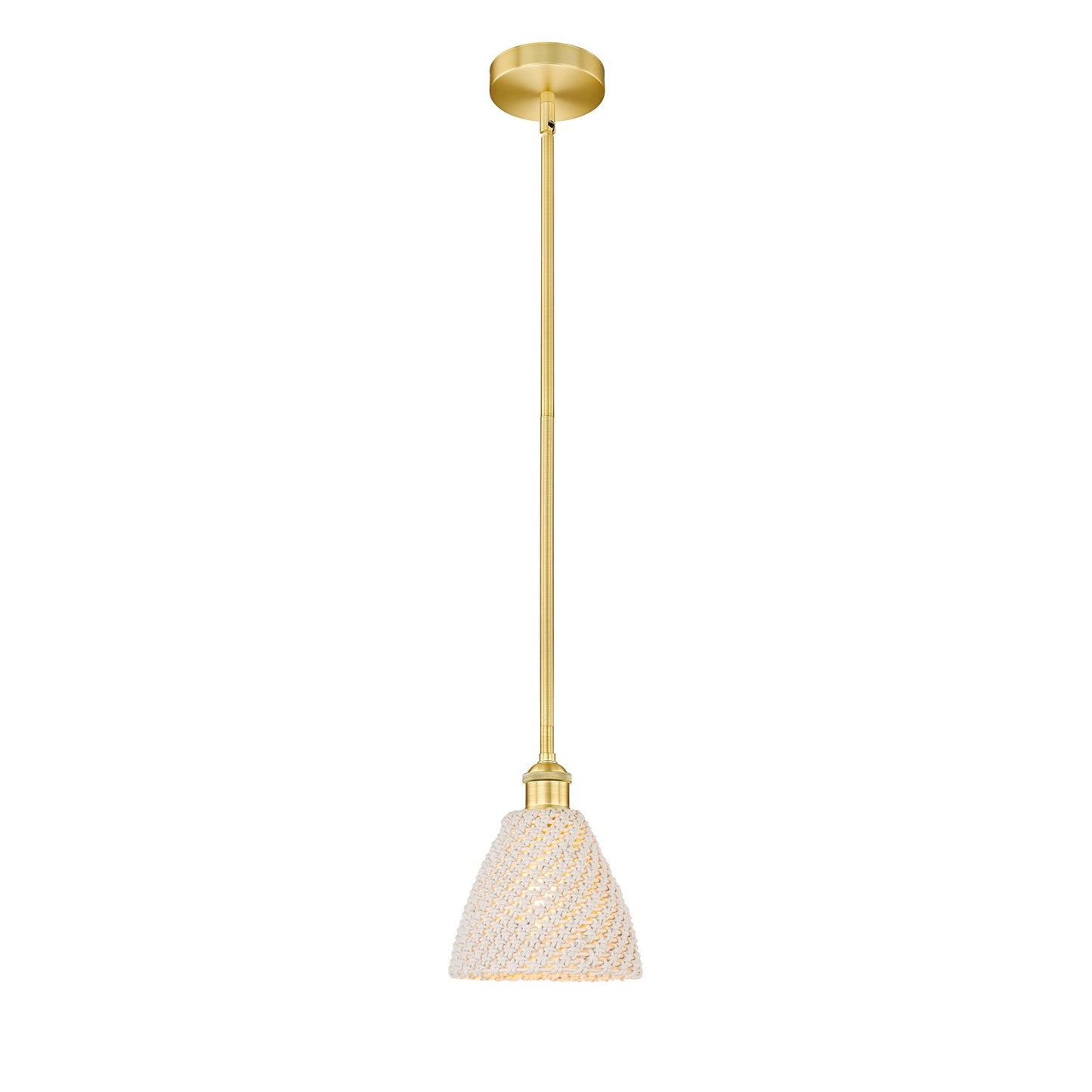 Innovations Bristol Natural 7.5in 1-Light Mini Pendant | Farmhouse Satin Gold Steel and Natural Fiber Dome Shade | Kitchen | Model 616-1S-SG-NBD-75-NAT