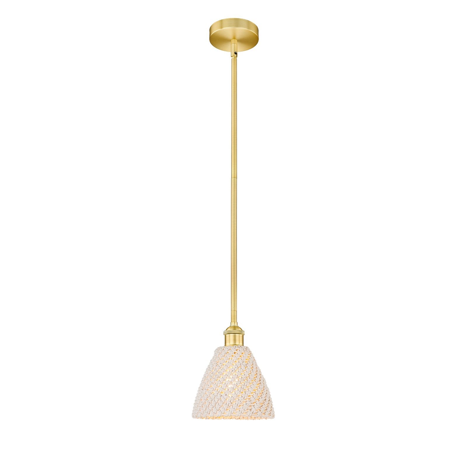 Innovations Bristol Natural 7.5in 1-Light Mini Pendant | Farmhouse Satin Gold Steel and Natural Fiber Dome Shade | Kitchen | Model 616-1S-SG-NBD-75-NAT