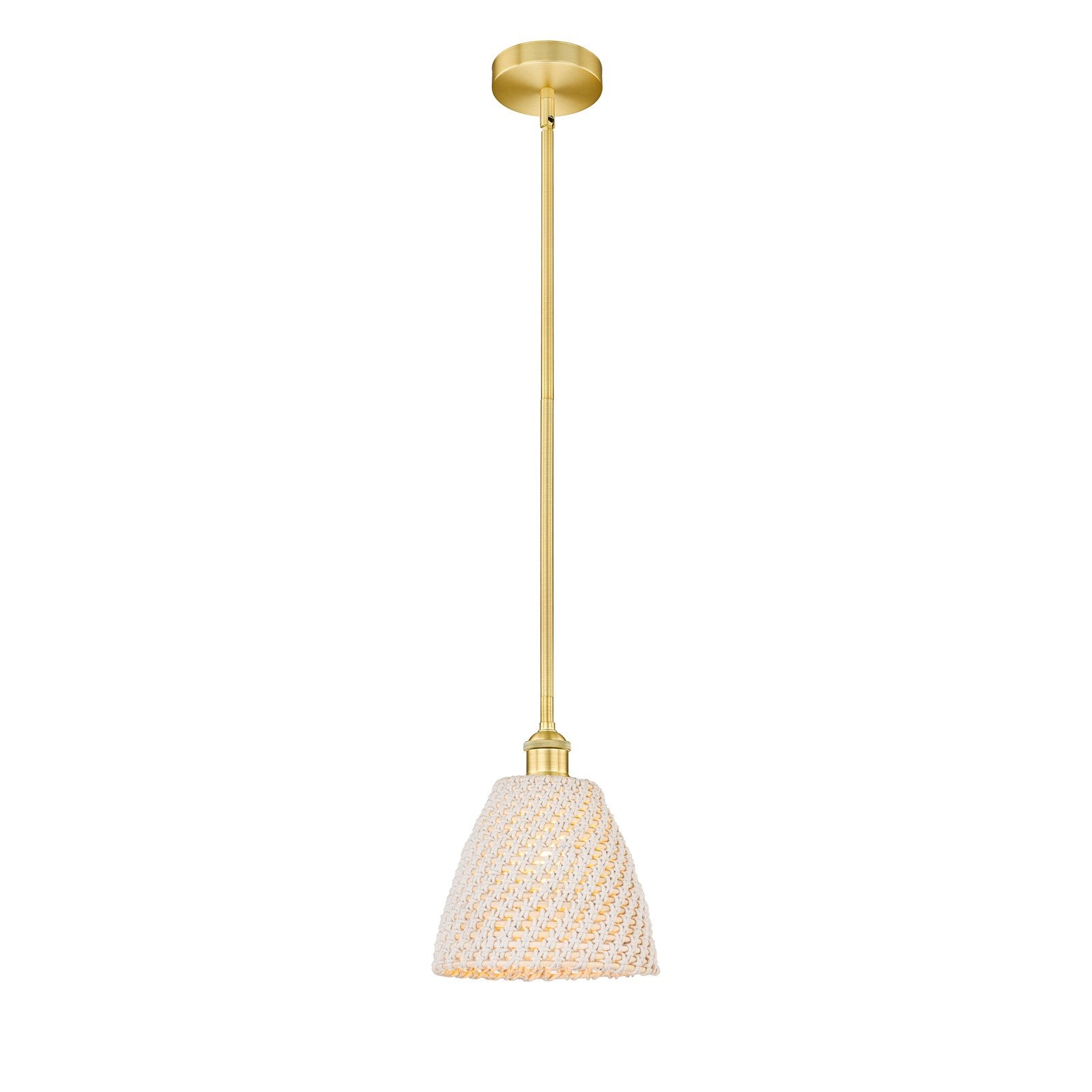 Innovations Bristol Natural 9in 1-Light Mini Pendant | Farmhouse Satin Gold Steel and Natural Fiber Dome Shade | Kitchen | Model 616-1S-SG-NBD-9-NAT