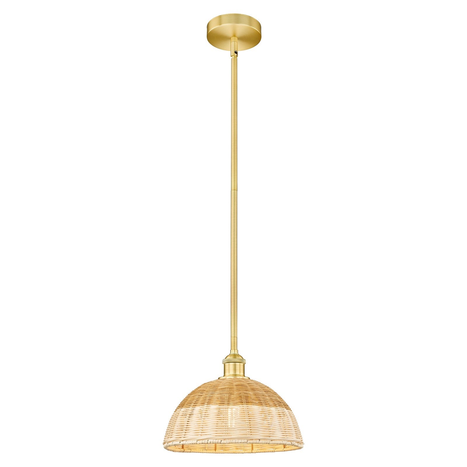 Innovations Bristol Natural II 12in 1-Light Mini Pendant | Industrial Satin Gold Steel and Matte Black Natural Fiber Shade | Model 616-1S-SG-NBD2-12-NAT