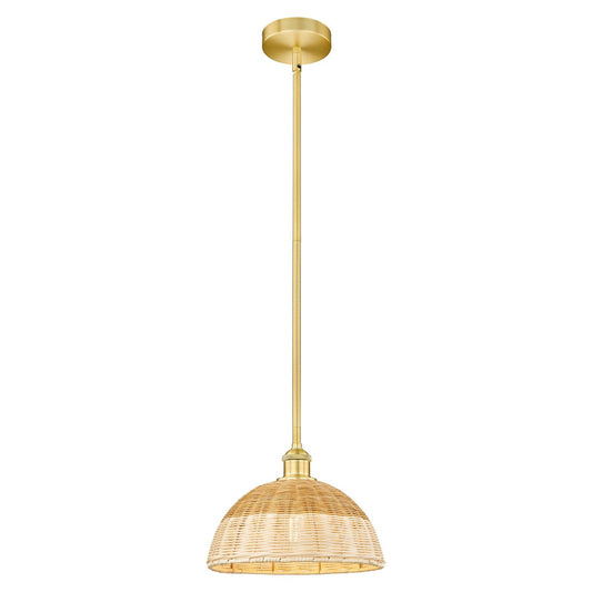 Innovations Bristol Natural II 12in 1-Light Mini Pendant | Industrial Satin Gold Steel and Matte Black Natural Fiber Shade | Model 616-1S-SG-NBD2-12-NAT