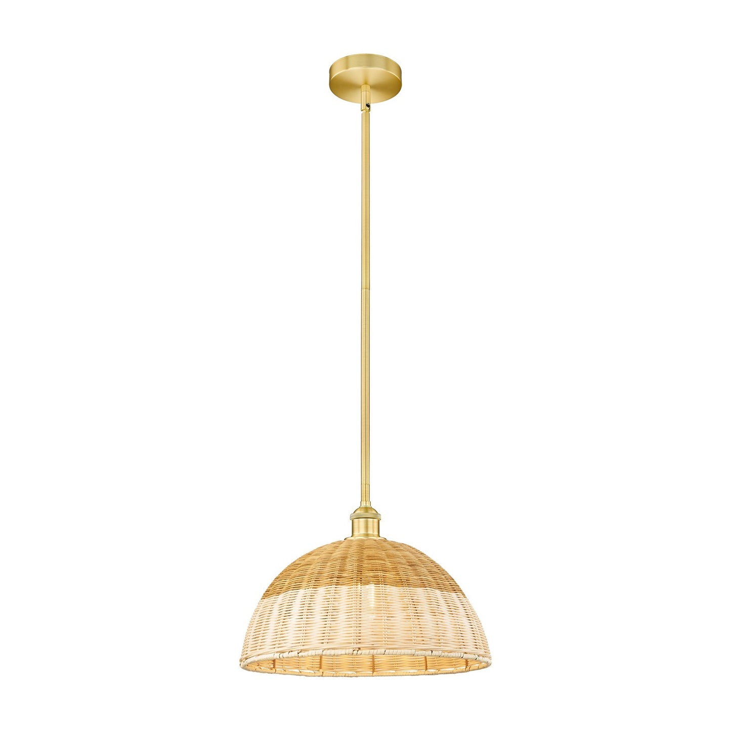 Innovations Bristol Natural II 16in 1-Light Mini Pendant | Industrial Satin Gold Steel and Matte Black Natural Fiber Dome | Model 616-1S-SG-NBD2-16-NAT