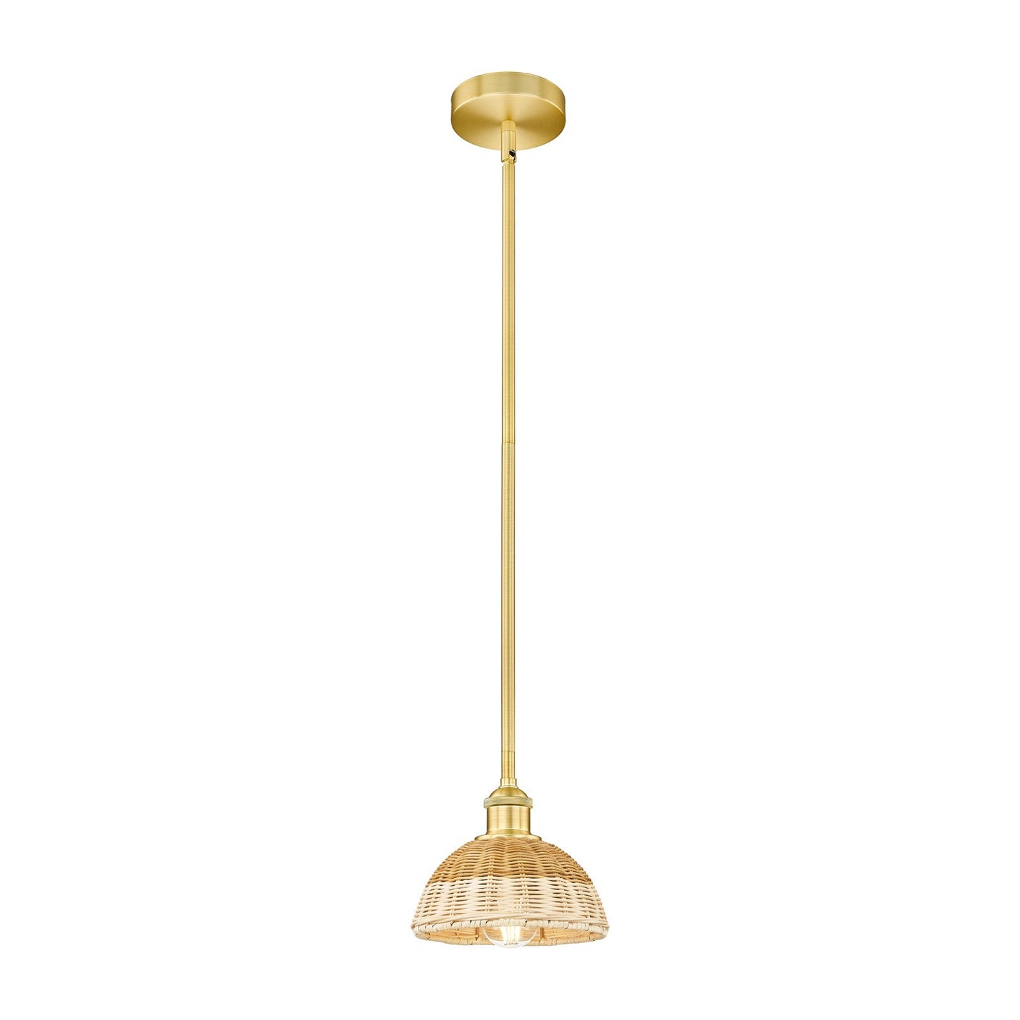 Innovations Bristol Natural II 7.5in 1-Light Mini Pendant | Industrial Satin Gold Steel and Natural Fiber Shade | Kitchen | Model 616-1S-SG-NBD2-75-NAT