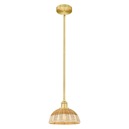 Innovations Bristol Natural II 9in 1-Light Mini Pendant | Industrial Satin Gold Steel and Cast Brass with Matte Black Natural | Model 616-1S-SG-NBD2-9-NAT