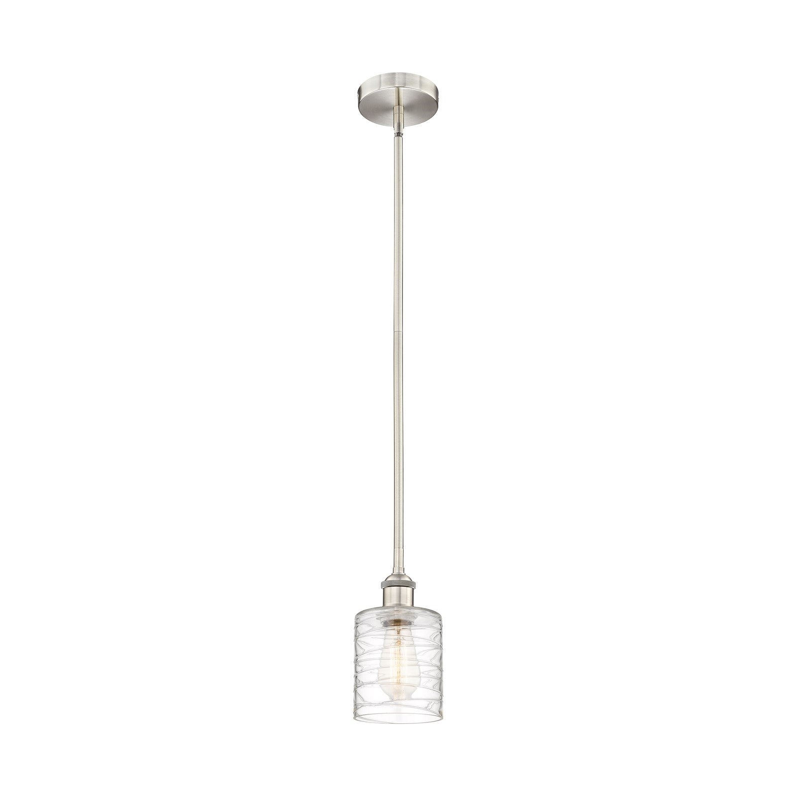Innovations Cobbleskill 5in 1-Light Mini Pendant | Industrial Brushed Satin Nickel Steel and Deco Swirl Glass | Kitchen Island & | Model 616-1S-SN-G1113