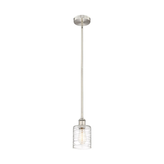 Innovations Cobbleskill 5in 1-Light Mini Pendant | Industrial Brushed Satin Nickel Steel and Deco Swirl Glass | Kitchen Island & | Model 616-1S-SN-G1113