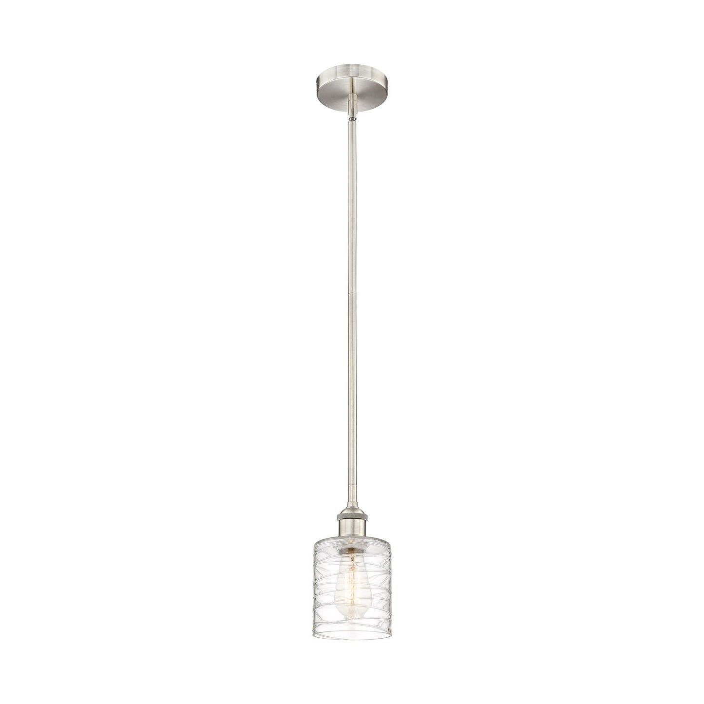 Innovations Cobbleskill 5in 1-Light Mini Pendant | Industrial Brushed Satin Nickel Steel and Deco Swirl Glass | Kitchen Island & | Model 616-1S-SN-G1113