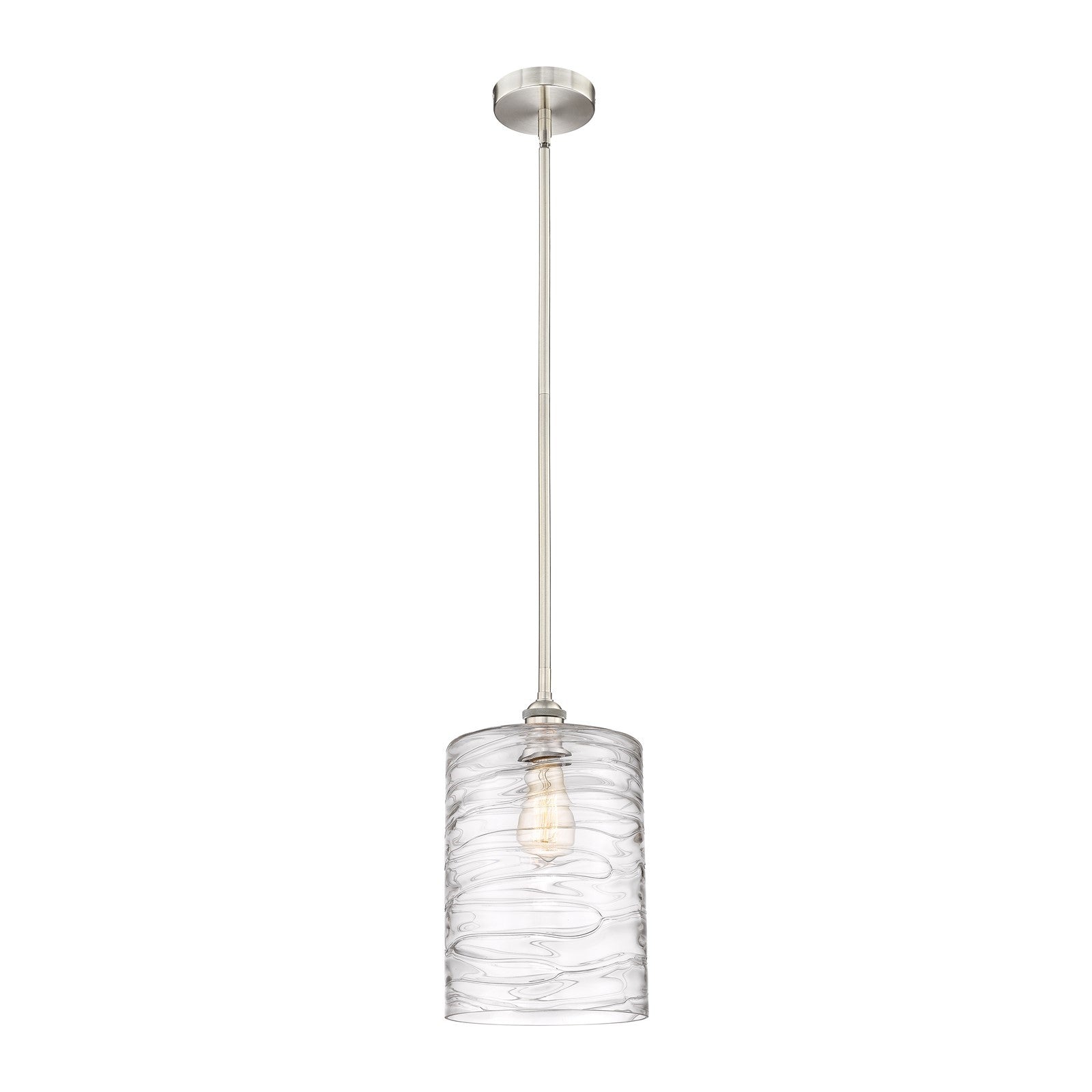 Innovations Cobbleskill 9in 1-Light Mini Pendant | Industrial Brushed Satin Nickel Steel and Deco Swirl Glass | Kitchen Island & | Model 616-1S-SN-G1113-L