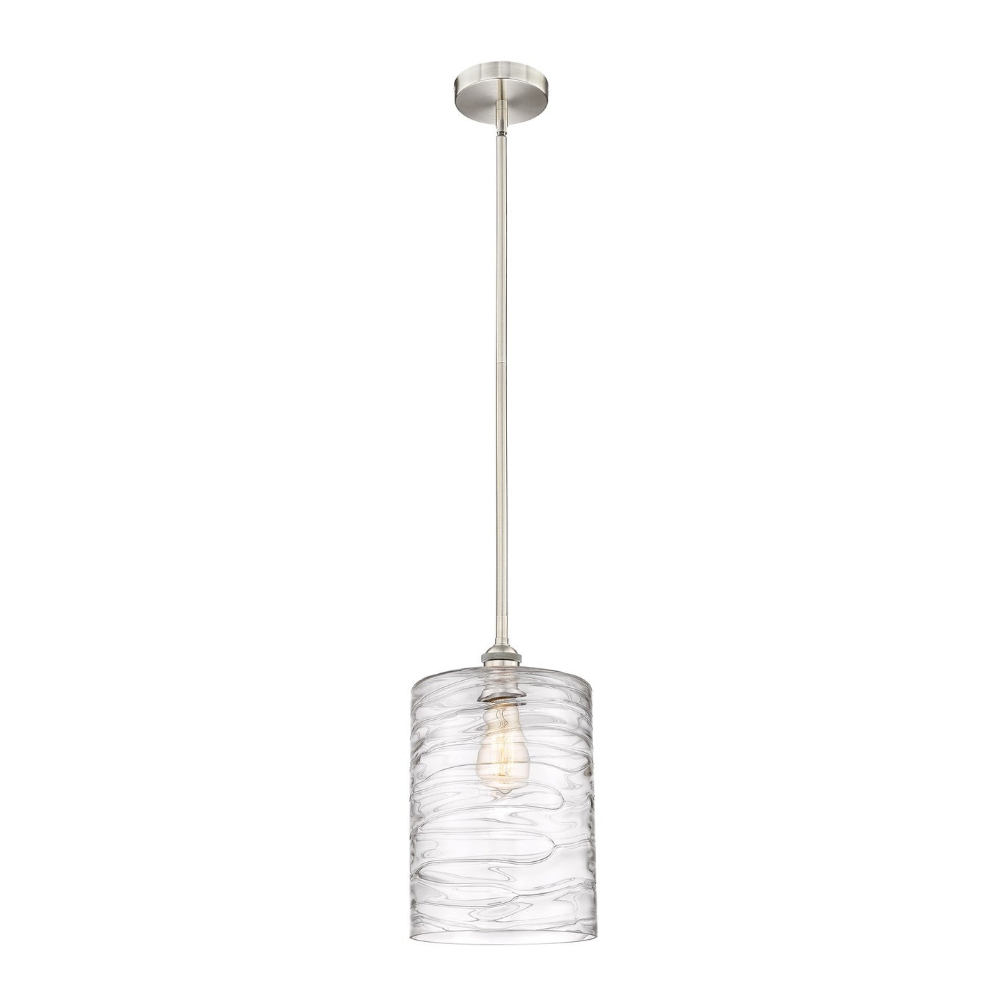Innovations Cobbleskill 9in 1-Light Mini Pendant | Industrial Brushed Satin Nickel Steel and Deco Swirl Glass | Kitchen Island & | Model 616-1S-SN-G1113-L