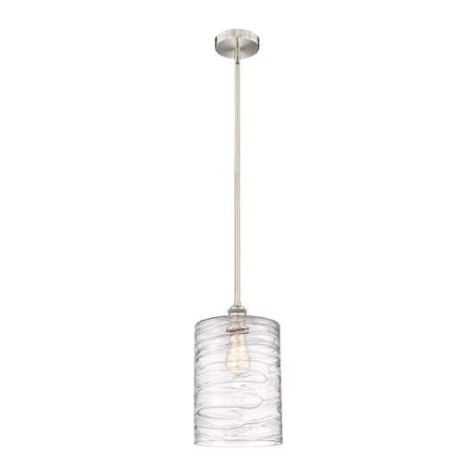 Innovations Cobbleskill 9in 1-Light Mini Pendant | Industrial Brushed Satin Nickel Steel and Deco Swirl Glass | Kitchen Island & | Model 616-1S-SN-G1113-L
