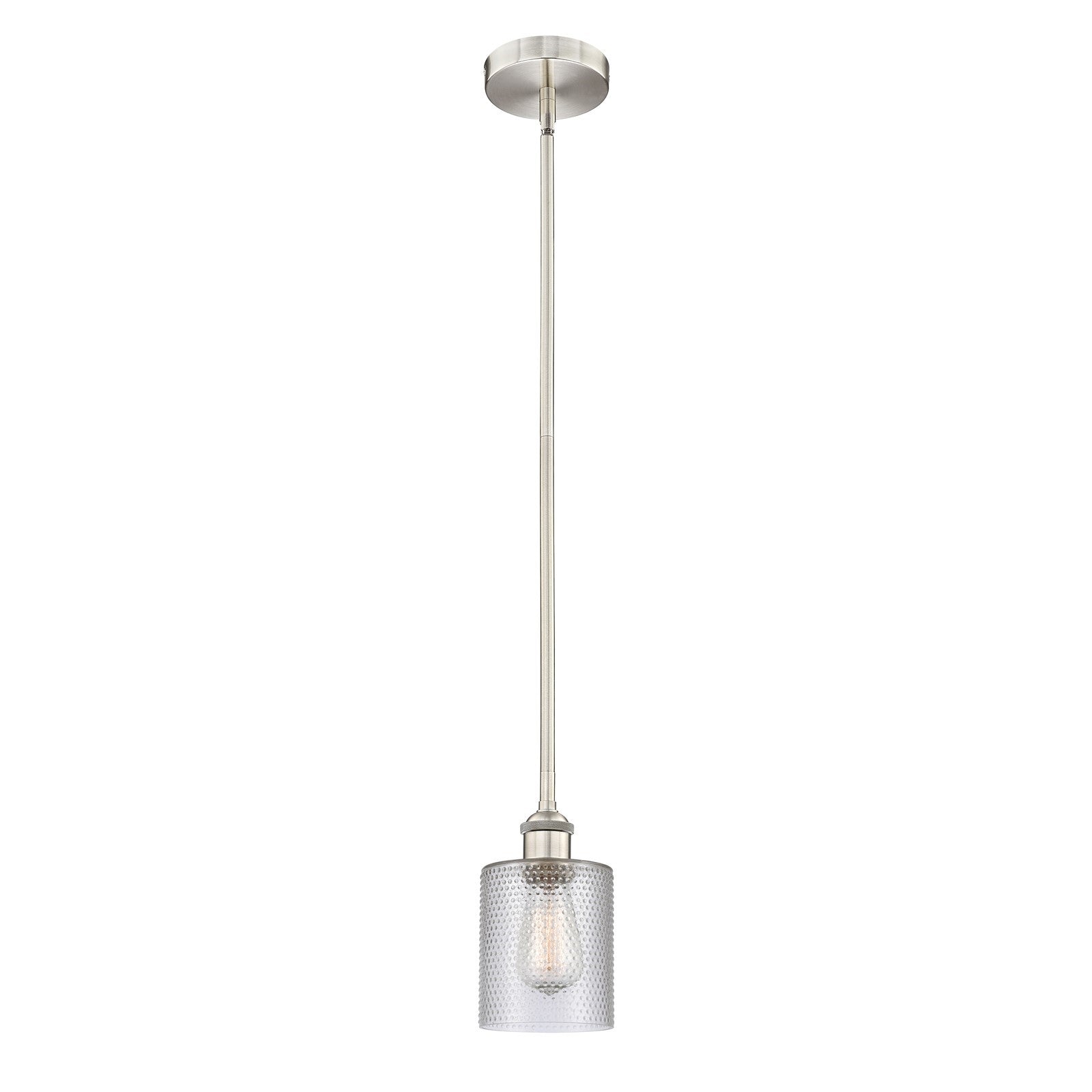 Innovations Cobbleskill 5in 1-Light Mini Pendant | Industrial Brushed Satin Nickel Steel and Clear Glass | Kitchen Island & | Model 616-1S-SN-G112-LED