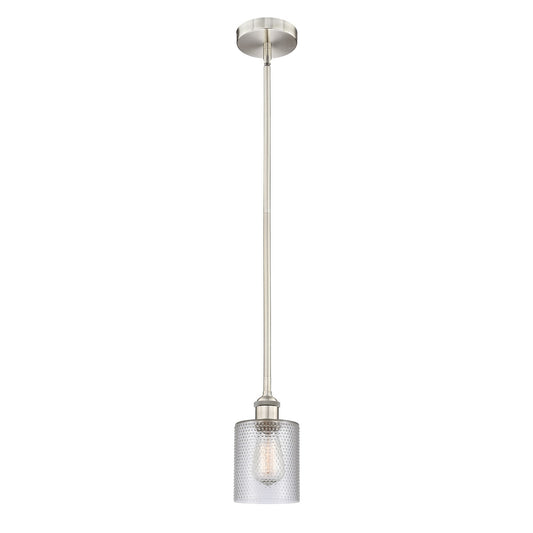 Innovations Cobbleskill 5in 1-Light Mini Pendant | Industrial Brushed Satin Nickel Steel and Clear Glass | Kitchen Island & | Model 616-1S-SN-G112-LED
