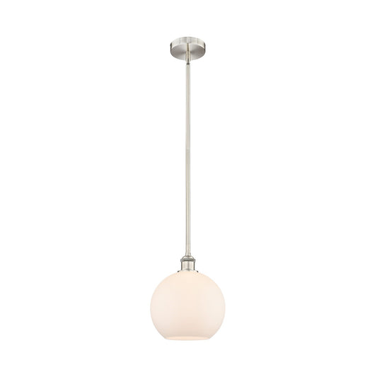 Innovations Athens 10in 1-Light Mini Pendant | Industrial Brushed Satin Nickel Steel and Matte White Glass | Kitchen Island | Model 616-1S-SN-G121-10-LED