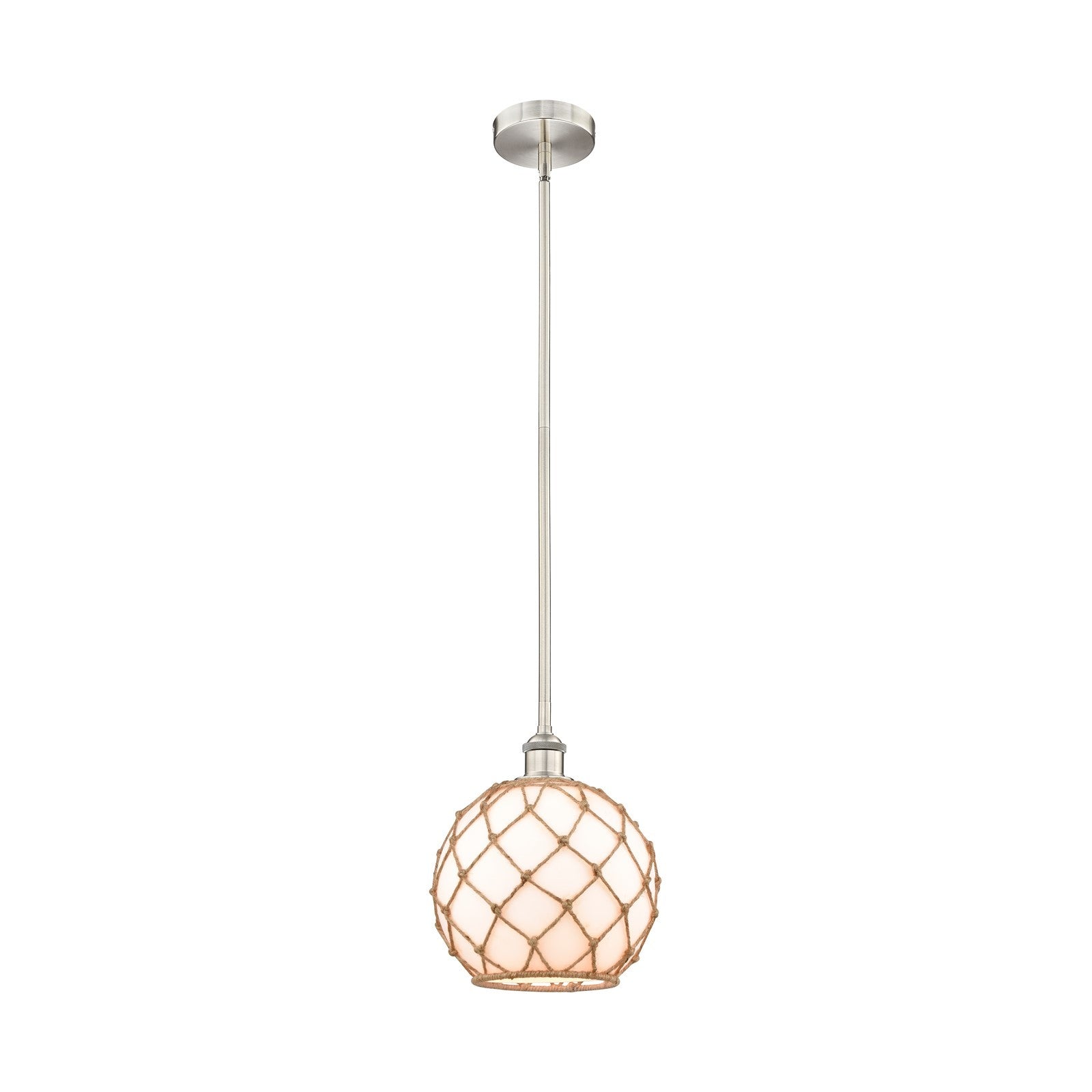 Innovations Farmhouse Rope 10in 1-Light Mini Pendant | Industrial Brushed Satin Nickel Steel and Matte White Glass with | Model 616-1S-SN-G121-10RB-LED